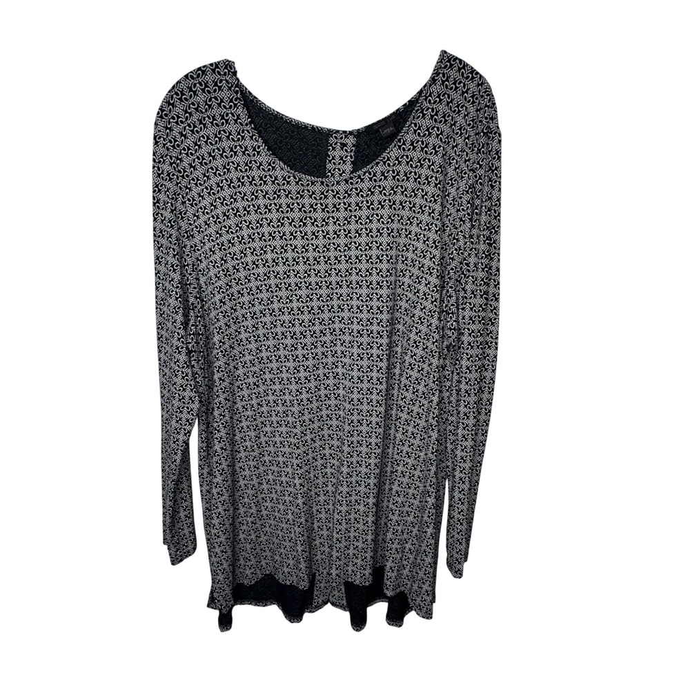J Jill WearEver Collection Black White Geometric Print‎ Long Sleeve Tunic Top XL